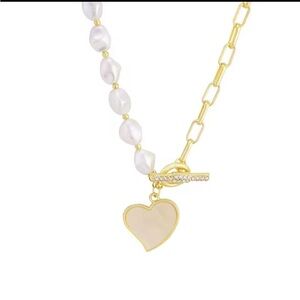 Gold and Pearl Heart Chain Necklace